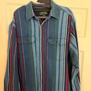 Alexander Julian Denim Shirt with Red and Blue Stripes